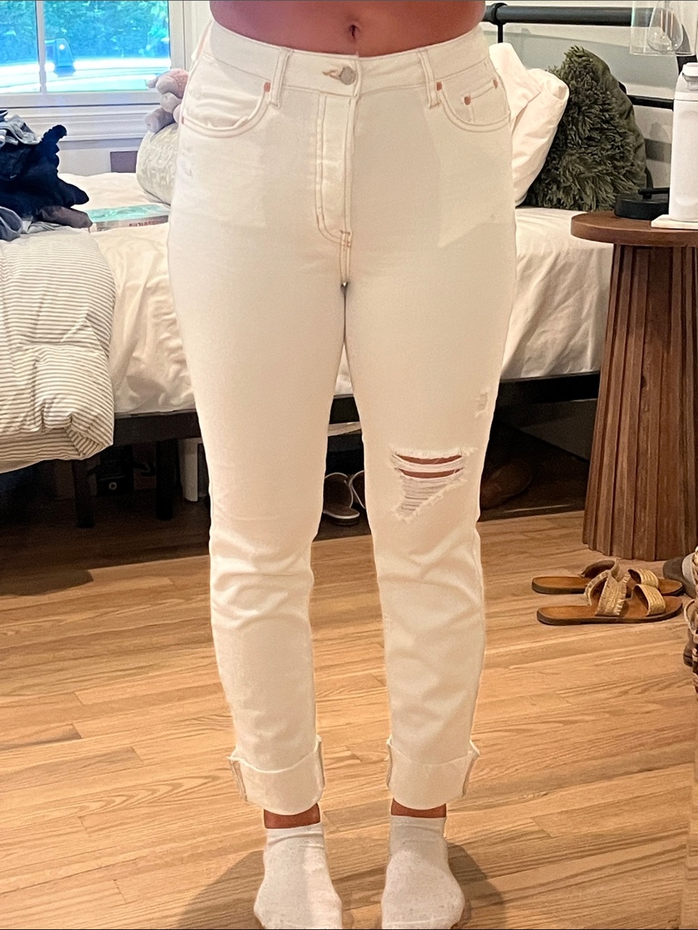 Elegant Cream Straight Leg Jeans for Women